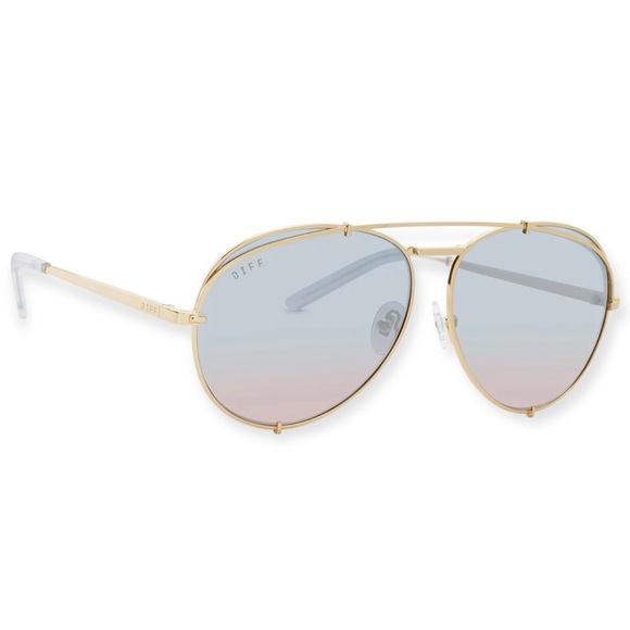 DIFF Koko Sunglasses Gold Frame Blue Lavender Mirror Lens Oversized Aviators - Picture 2 of 8